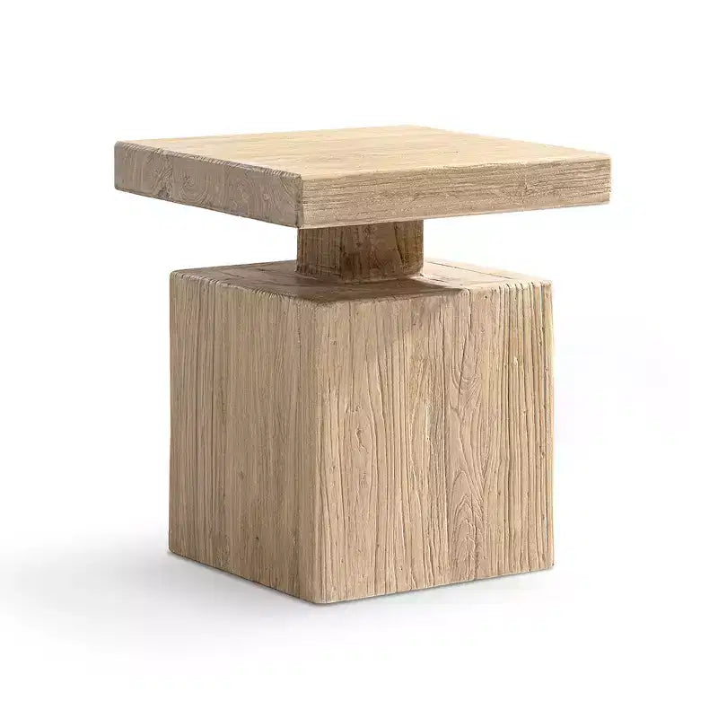 Table d'appoint bloc plinthe carrée pleine en orme recyclé de 45 cm, brun naturel