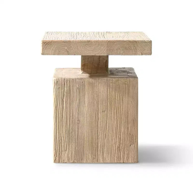 Table d'appoint bloc plinthe carrée pleine en orme recyclé de 45 cm, brun naturel