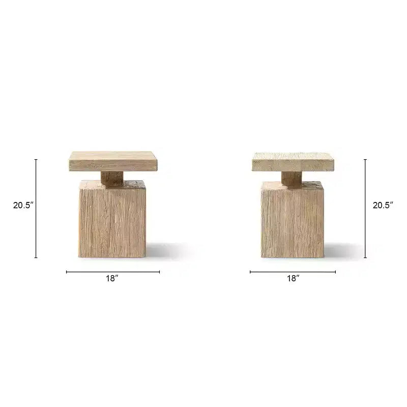 Table d'appoint bloc plinthe carrée pleine en orme recyclé de 45 cm, brun naturel