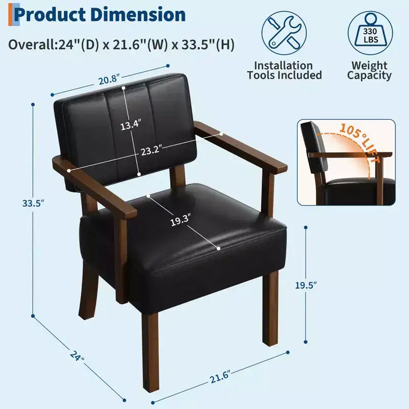 Fauteuil d'appoint du milieu du siècle avec cadre en bois et cuir PU, fauteuil de salon rembourré à rayures verticales marron pour salon et chambre