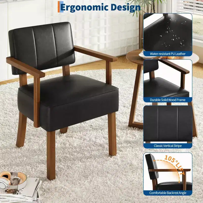 Fauteuil d'appoint du milieu du siècle avec cadre en bois et cuir PU, fauteuil de salon rembourré à rayures verticales marron pour salon et chambre