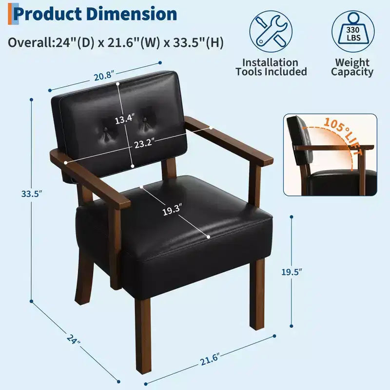 Fauteuil d'appoint du milieu du siècle avec cadre en bois et cuir PU, fauteuil de salon rembourré à rayures verticales marron pour salon et chambre