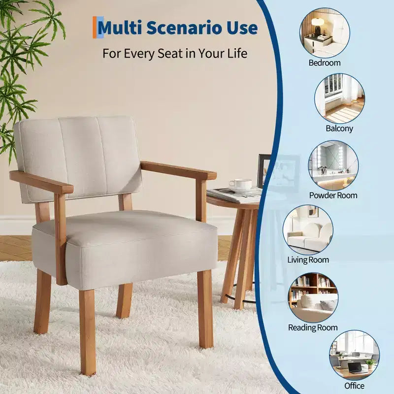 Fauteuil d'appoint du milieu du siècle avec cadre en bois et cuir PU, fauteuil de salon rembourré à rayures verticales marron pour salon et chambre