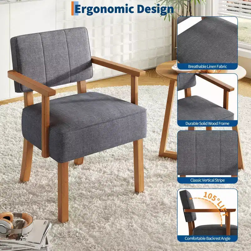 Fauteuil d'appoint du milieu du siècle avec cadre en bois et cuir PU, fauteuil de salon rembourré à rayures verticales marron pour salon et chambre