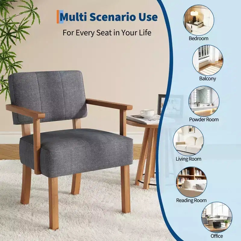 Fauteuil d'appoint du milieu du siècle avec cadre en bois et cuir PU, fauteuil de salon rembourré à rayures verticales marron pour salon et chambre