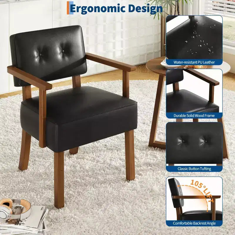 Fauteuil d'appoint du milieu du siècle avec cadre en bois et cuir PU, fauteuil de salon rembourré à rayures verticales marron pour salon et chambre