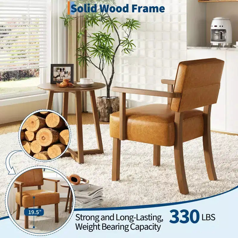 Fauteuil d'appoint du milieu du siècle avec cadre en bois et cuir PU, fauteuil de salon rembourré à rayures verticales marron pour salon et chambre