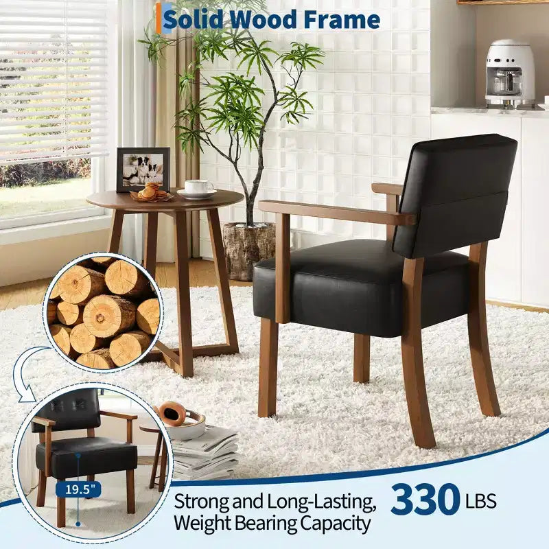 Fauteuil d'appoint du milieu du siècle avec cadre en bois et cuir PU, fauteuil de salon rembourré à rayures verticales marron pour salon et chambre