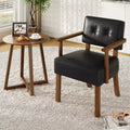Fauteuil d'appoint du milieu du siècle avec cadre en bois et cuir PU, fauteuil de salon rembourré à rayures verticales marron pour salon et chambre