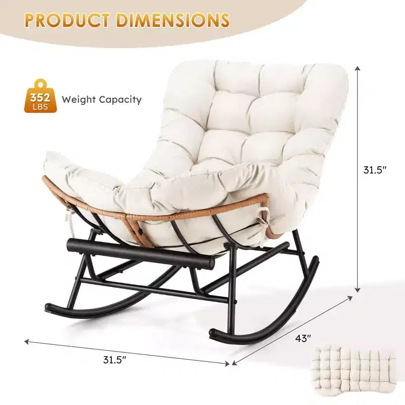 Fauteuil à bascule en rotin surdimensionné, Repose-pieds extensible, Cadre métallique robuste, Fauteuil inclinable confortable pour Porche, Pelouse, Jardin, Chambre à coucher