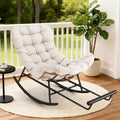 Fauteuil à bascule en rotin surdimensionné, Repose-pieds extensible, Cadre métallique robuste, Fauteuil inclinable confortable pour Porche, Pelouse, Jardin, Chambre à coucher