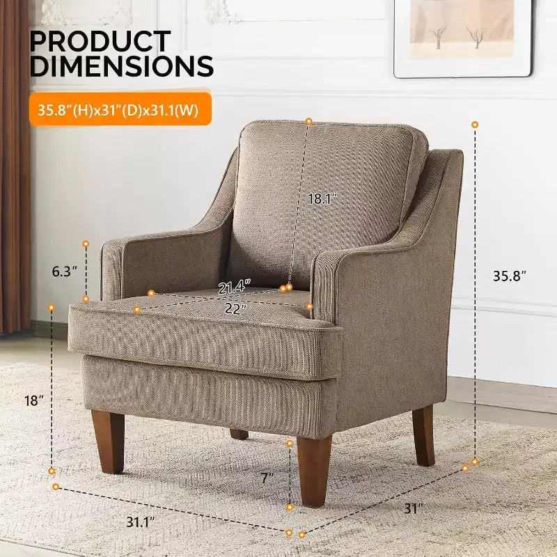 Fauteuil d'appoint Mid-Century Modern, fauteuil à dossier haut rembourré marron clair