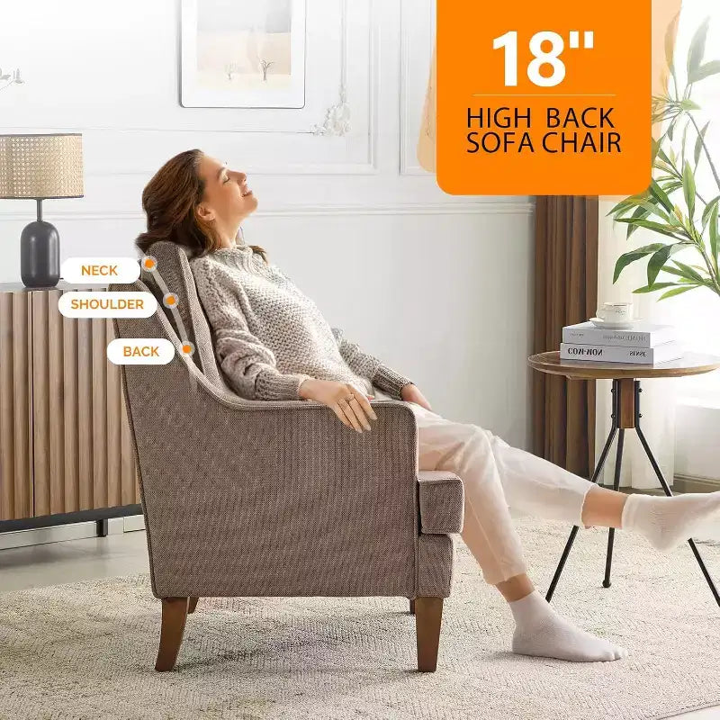 Fauteuil d'appoint Mid-Century Modern, fauteuil à dossier haut rembourré marron clair