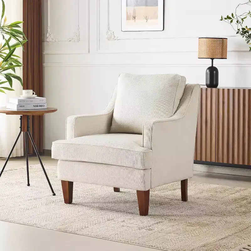 Fauteuil d'appoint Mid-Century Modern, fauteuil à dossier haut rembourré marron clair