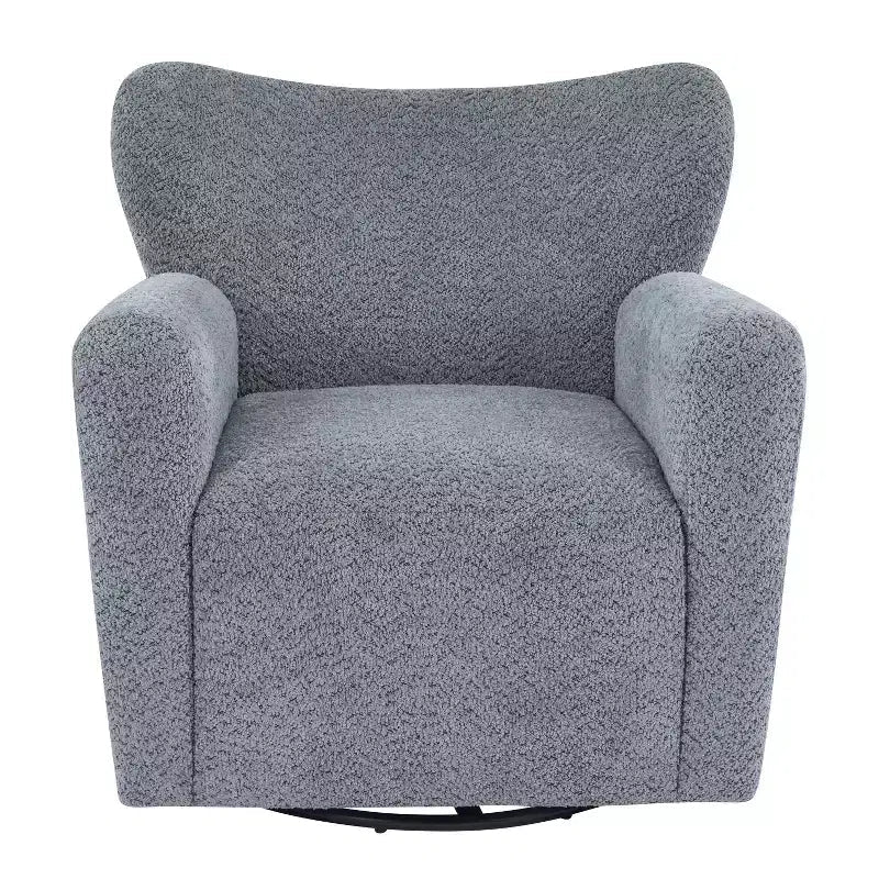 Fauteuil cabriolet pivotant 360°, dossier haut, garni de bouclettes, piètement en fer moderne