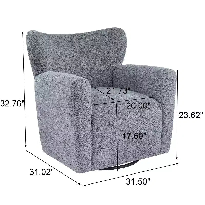 Fauteuil cabriolet pivotant 360°, dossier haut, garni de bouclettes, piètement en fer moderne
