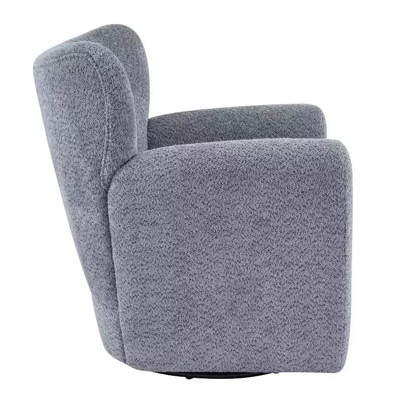Fauteuil cabriolet pivotant 360°, dossier haut, garni de bouclettes, piètement en fer moderne