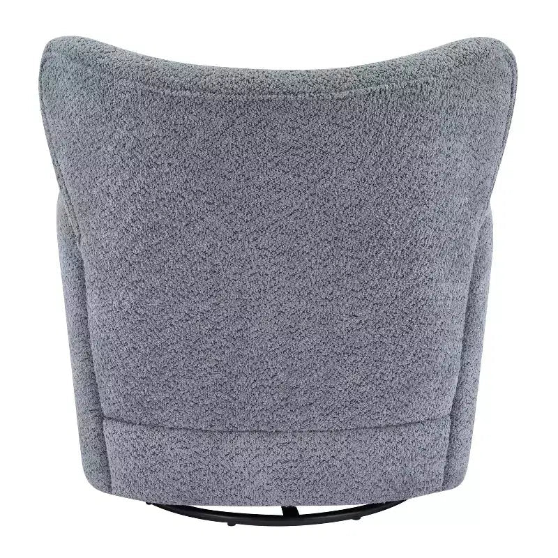 Fauteuil cabriolet pivotant 360°, dossier haut, garni de bouclettes, piètement en fer moderne