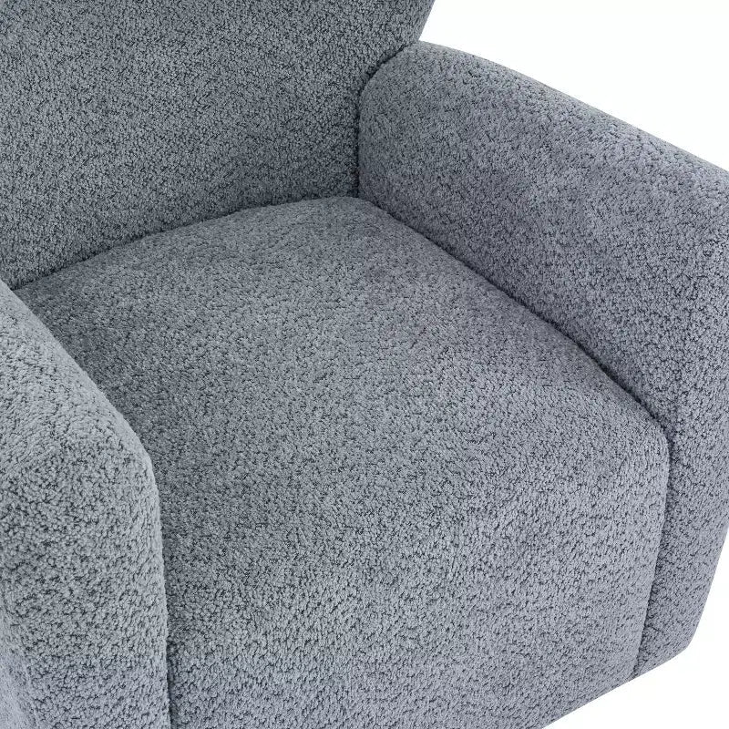 Fauteuil cabriolet pivotant 360°, dossier haut, garni de bouclettes, piètement en fer moderne