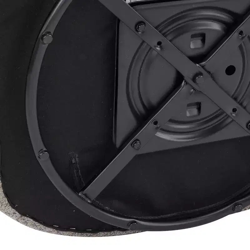 Fauteuil cabriolet pivotant 360°, dossier haut, garni de bouclettes, piètement en fer moderne