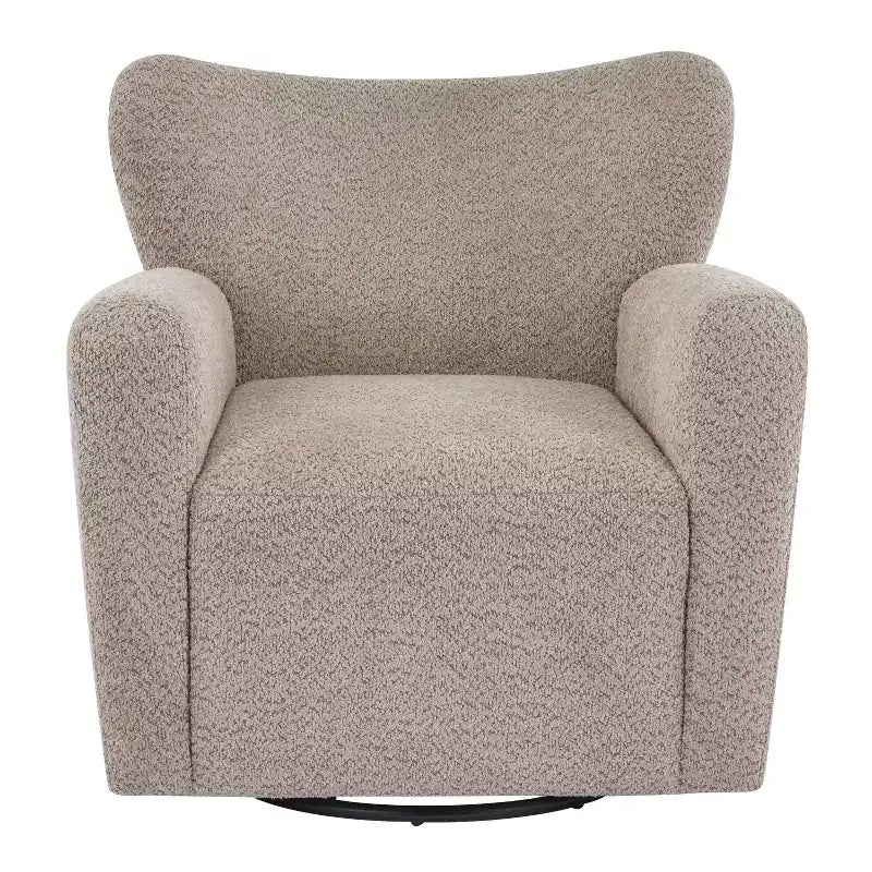 Fauteuil cabriolet pivotant 360°, dossier haut, garni de bouclettes, piètement en fer moderne
