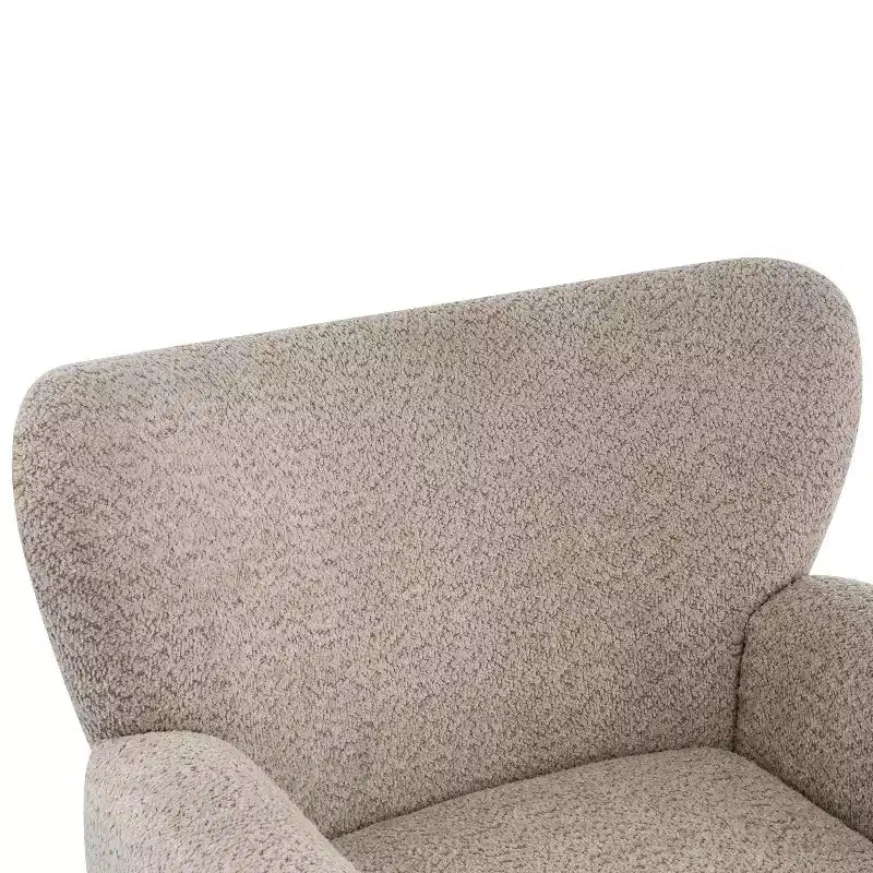 Fauteuil cabriolet pivotant 360°, dossier haut, garni de bouclettes, piètement en fer moderne
