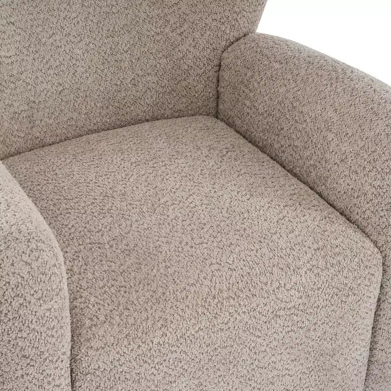 Fauteuil cabriolet pivotant 360°, dossier haut, garni de bouclettes, piètement en fer moderne