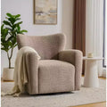 Fauteuil cabriolet pivotant 360°, dossier haut, garni de bouclettes, piètement en fer moderne