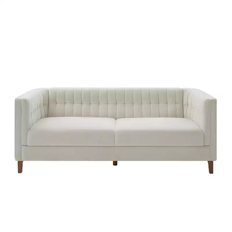 Canapé moderne 3 places en chenille, 193 cm, avec dossier capitonné à coutures verticales