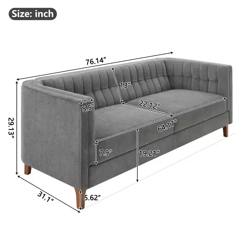 Canapé moderne 3 places en chenille, 193 cm, avec dossier capitonné à coutures verticales