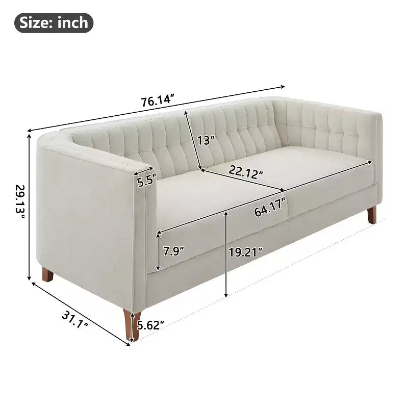 Canapé moderne 3 places en chenille, 193 cm, avec dossier capitonné à coutures verticales
