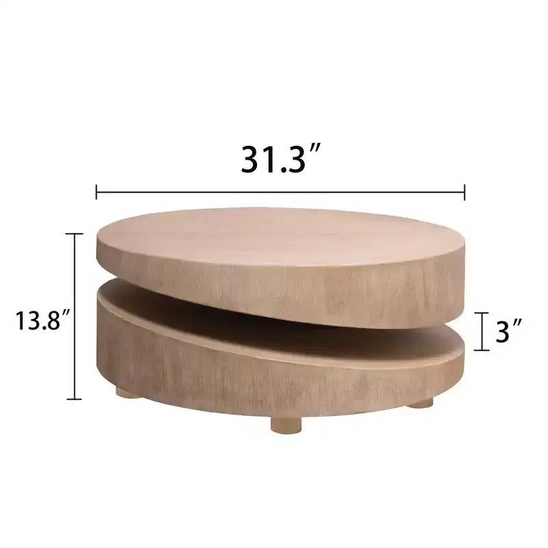 Table basse ronde moderne à deux niveaux de 31,3 po, design sculptural asymétrique