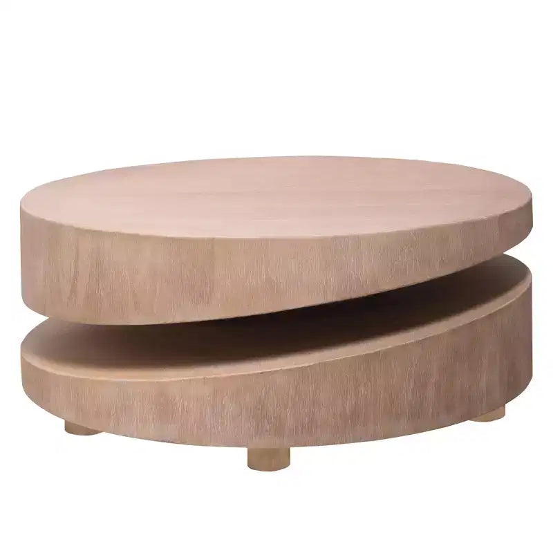 Table basse ronde moderne à deux niveaux de 31,3 po, design sculptural asymétrique