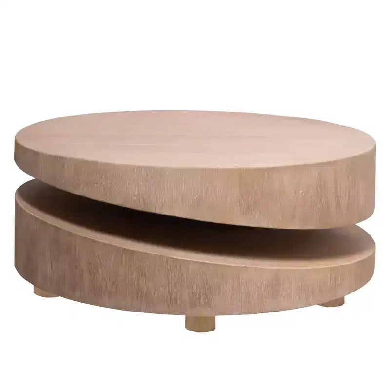 Table basse ronde moderne à deux niveaux de 31,3 po, design sculptural asymétrique