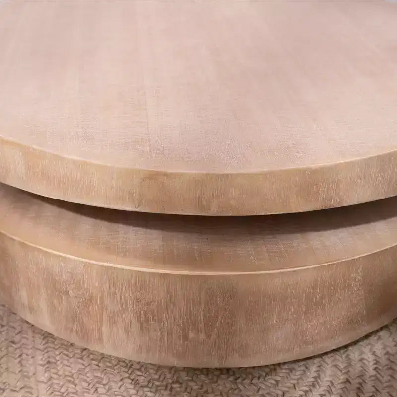 Table basse ronde moderne à deux niveaux de 31,3 po, design sculptural asymétrique