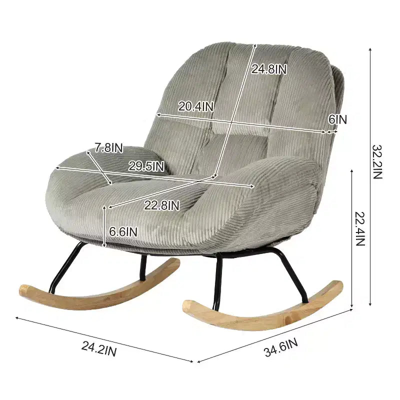 Fauteuil à bascule d'appoint rembourré en velours côtelé, gris