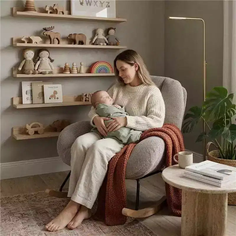 Fauteuil à bascule d'appoint rembourré en velours côtelé, gris