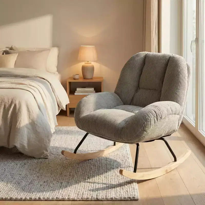 Fauteuil à bascule d'appoint rembourré en velours côtelé, gris