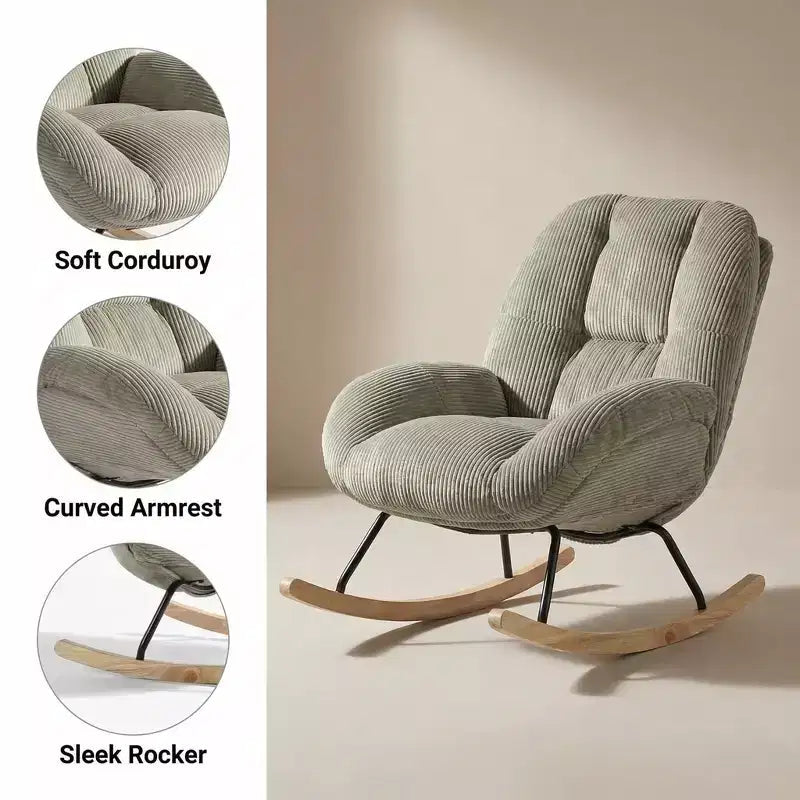 Fauteuil à bascule d'appoint rembourré en velours côtelé, gris