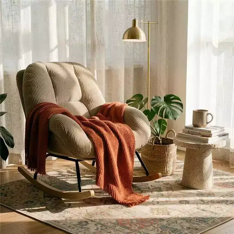 Fauteuil à bascule d'appoint rembourré en velours côtelé, gris
