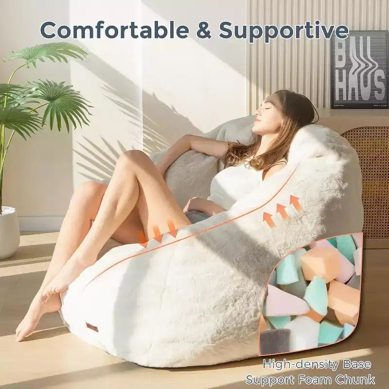 Pouf géant en forme de coquillage, canapé surdimensionné en fausse fourrure pour adultes et enfants avec remplissage, beige