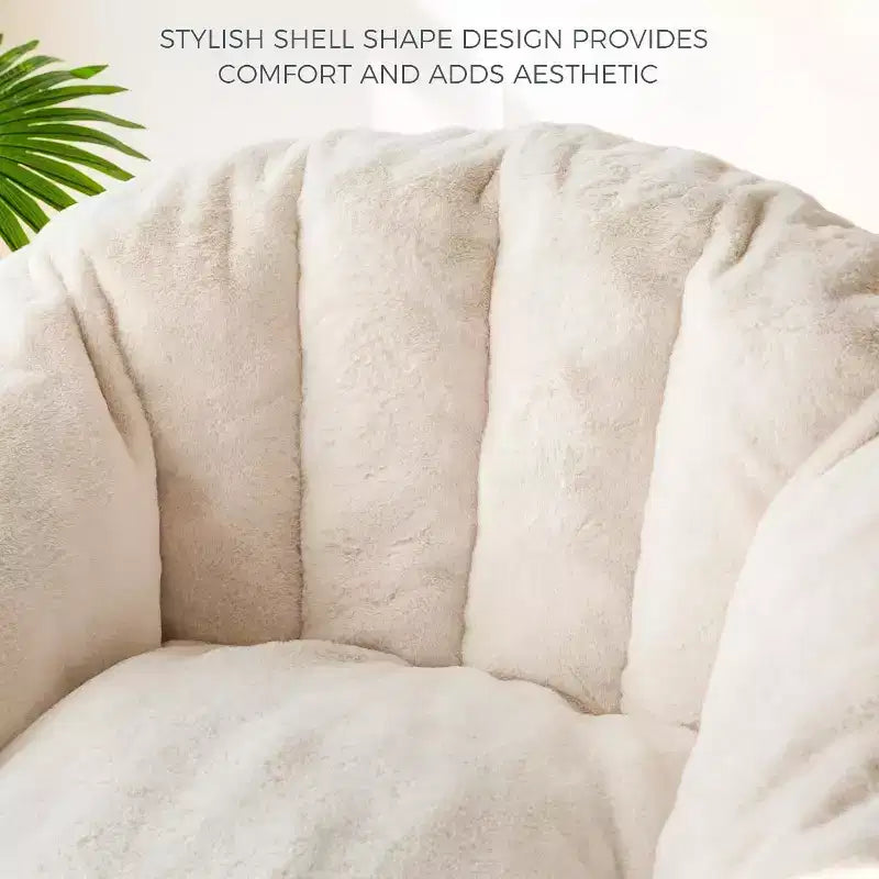 Pouf géant en forme de coquillage, canapé surdimensionné en fausse fourrure pour adultes et enfants avec remplissage, beige