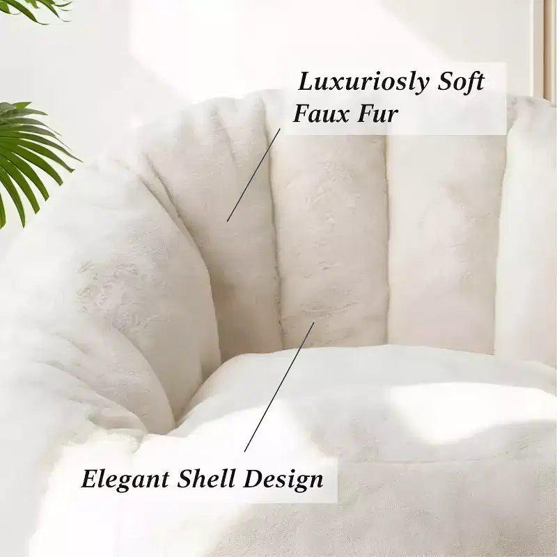 Pouf géant en forme de coquillage, canapé surdimensionné en fausse fourrure pour adultes et enfants avec remplissage, beige