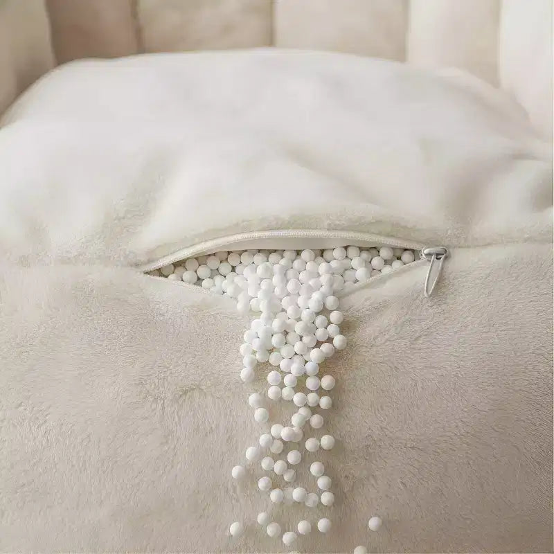 Pouf géant en forme de coquillage, canapé surdimensionné en fausse fourrure pour adultes et enfants avec remplissage, beige