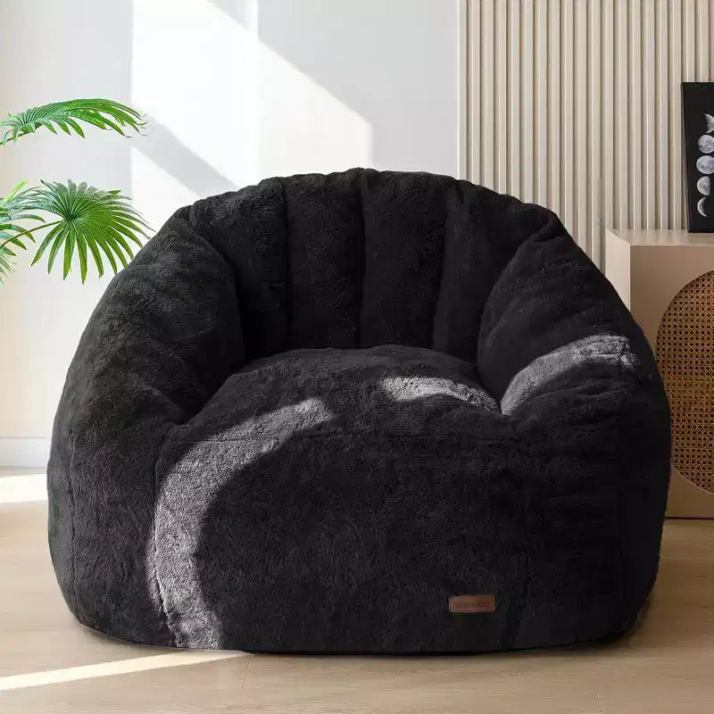 Pouf géant en forme de coquillage, canapé surdimensionné en fausse fourrure pour adultes et enfants avec remplissage, beige