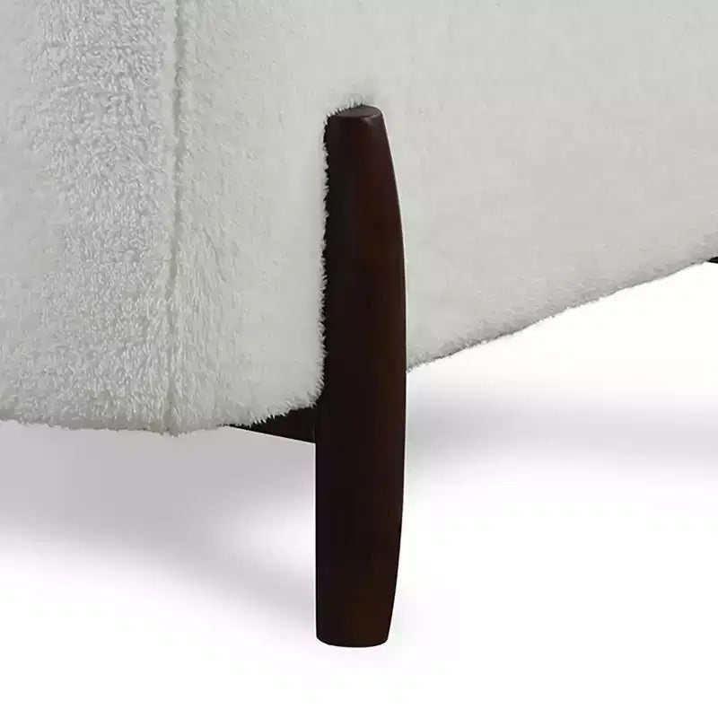 Fauteuil d'appoint rembourré Mid-Century, Polaire crème à poils longs, Pieds finition noyer