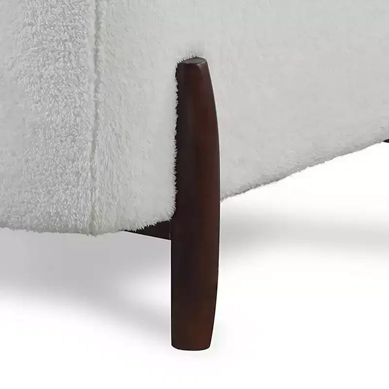 Fauteuil d'appoint rembourré Mid-Century, Polaire crème à poils longs, Pieds finition noyer