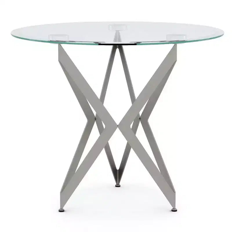 Table d'appoint ronde en verre trempé, piètement en acier couleur champagne, hauteur 56 cm