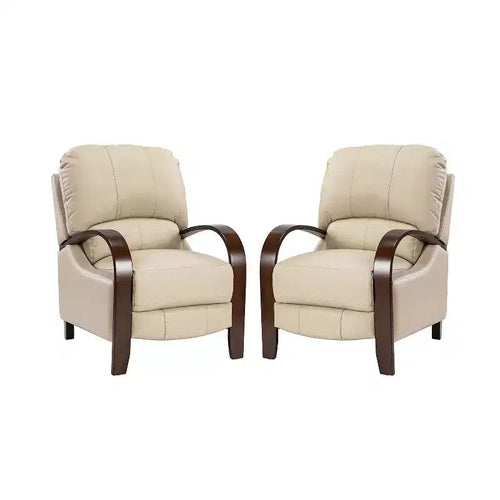Ensemble de 2 Fauteuils Inclinables Manuels en Cuir Véritable, Inclinaison à 159°