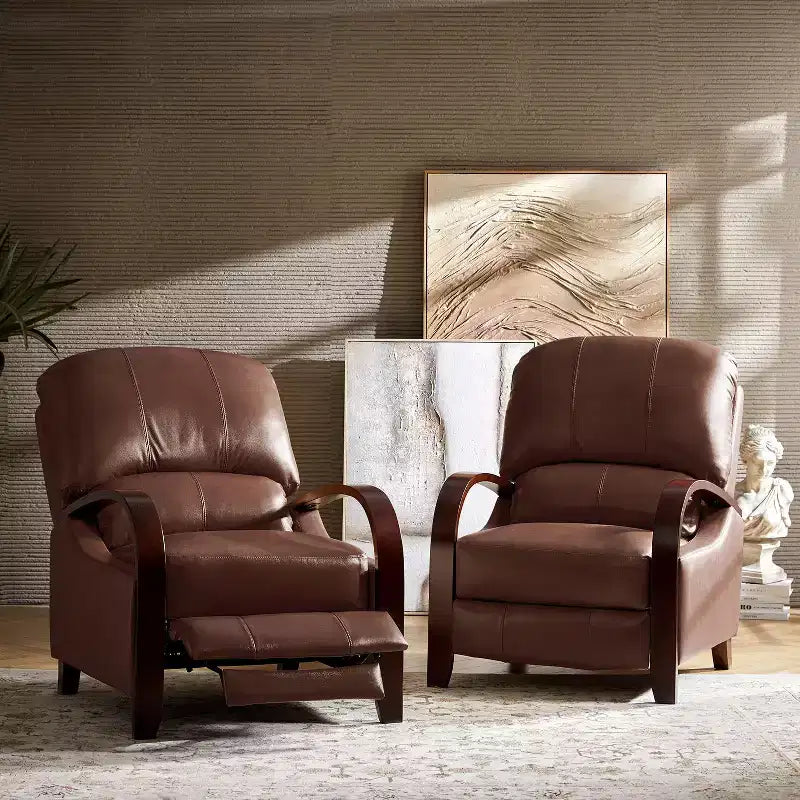 Ensemble de 2 Fauteuils Inclinables Manuels en Cuir Véritable, Inclinaison à 159°